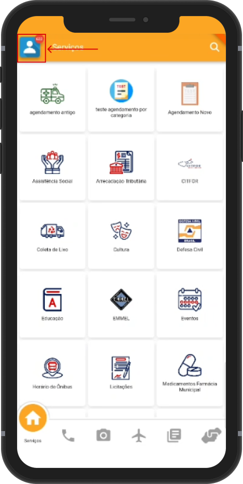 Ícone de perfil no App Cidades